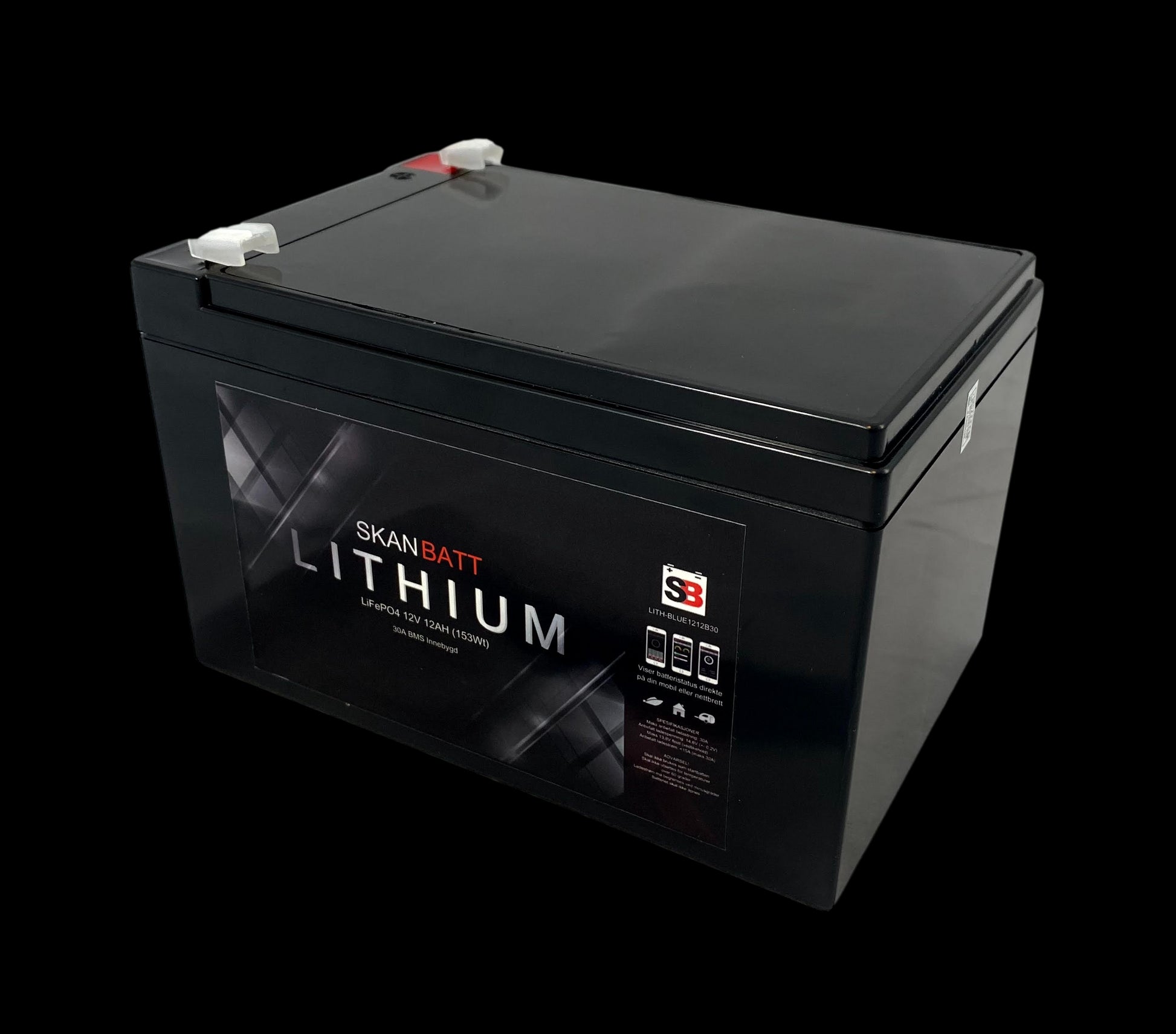 SKANBATT Bluetooth Lithium Batteri 12V 12AH 30A BMS (serie) - Image 2