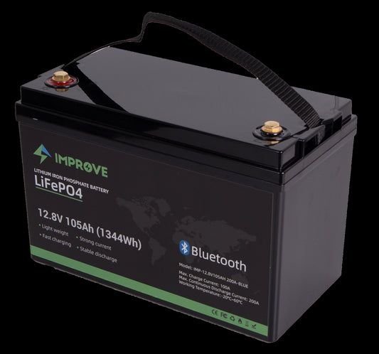 IMPROVE Lithium Batteri 12V 105Ah (LiFePO4) BMS 200A - BLUETOOTH - Image 1