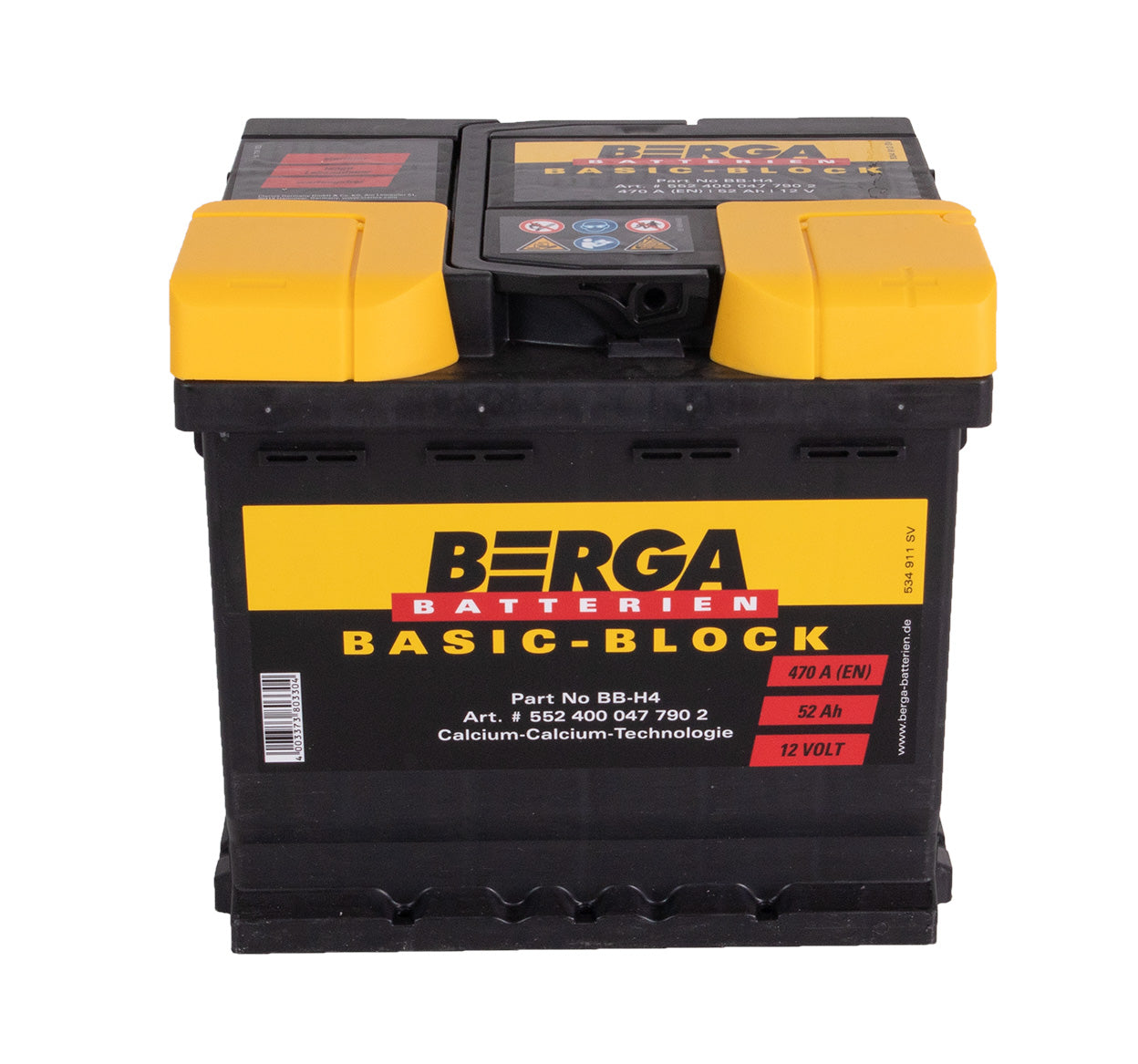 Berga Basic Block 12V 52Ah 470Cca shown in angle view