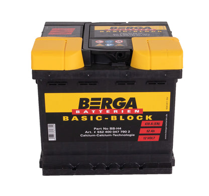 Berga Basic Block 12V 52Ah 470Cca shown in angle view